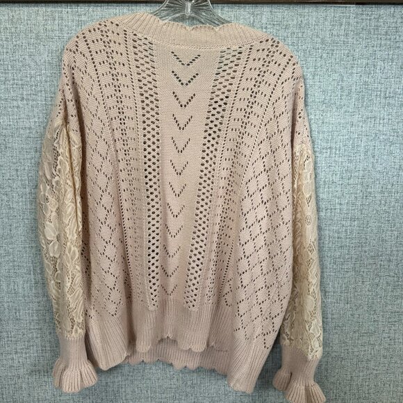 CreamSweater | Lace Contrast Sleeves - Size 1XL - Picture 3 of 7